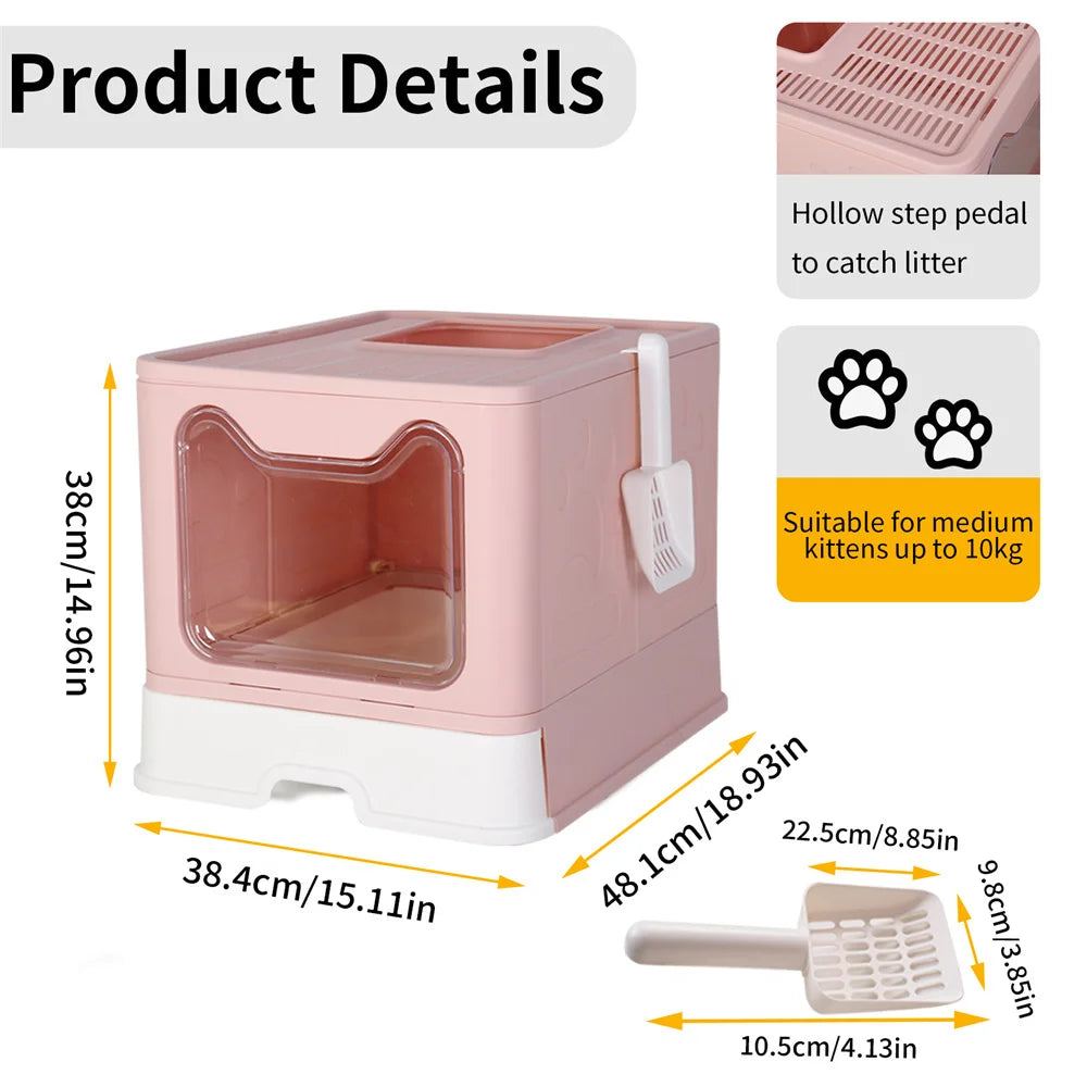 Feature Cat Litter Box Hooded Top Entry With Lid Scoop