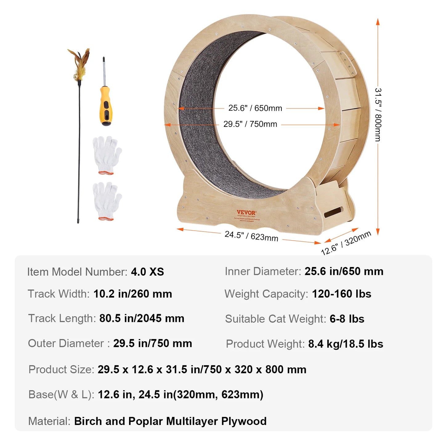 VEVOR Cat Exercise Wheel Natural Wood Silent Running Treadmill