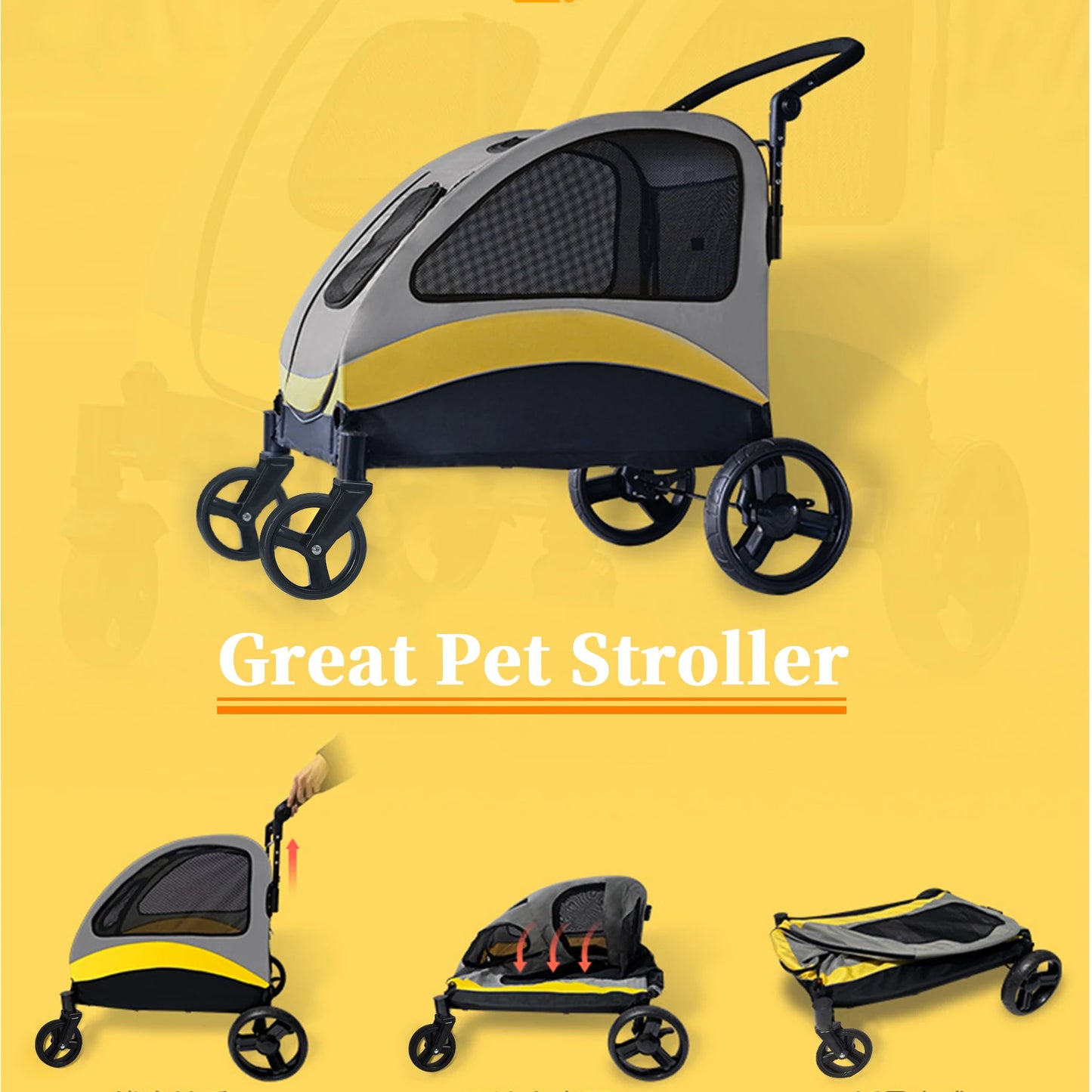 Portable Dog Stroller for Large Dogs Foldable and Breathable