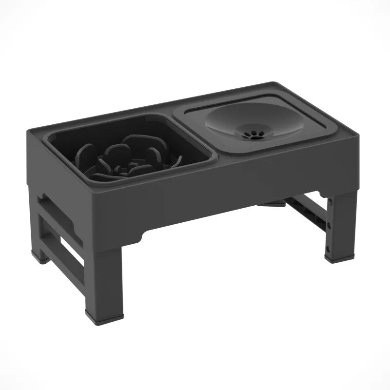 Elevated Dog Food Slow Feeder with Adjustable Heights and Bowls