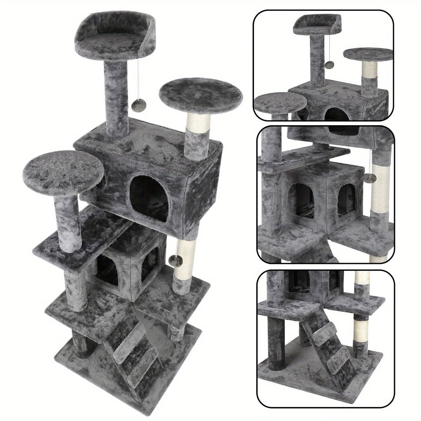 Grey Beige Blue Brown 53 Inch Cat Tree Tower Activity Center