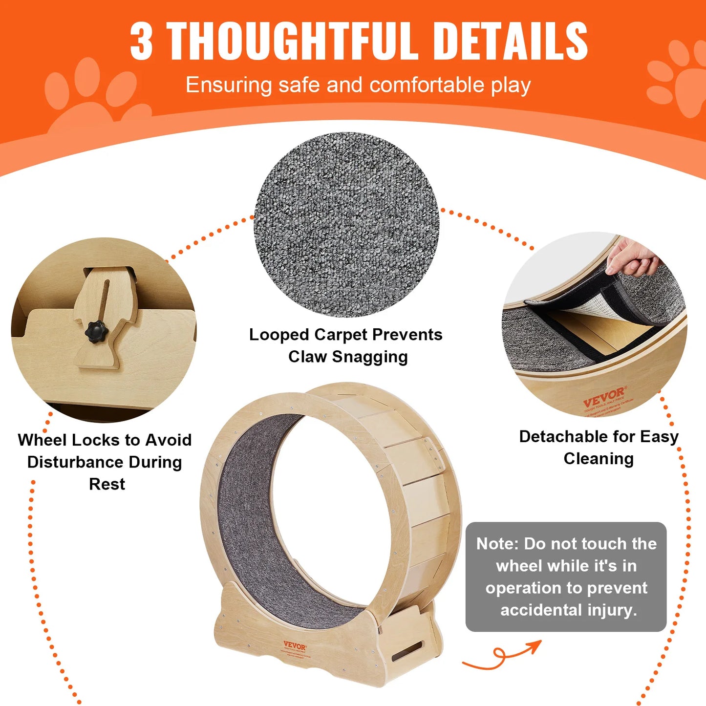 VEVOR Cat Exercise Wheel Natural Wood Silent Running Treadmill