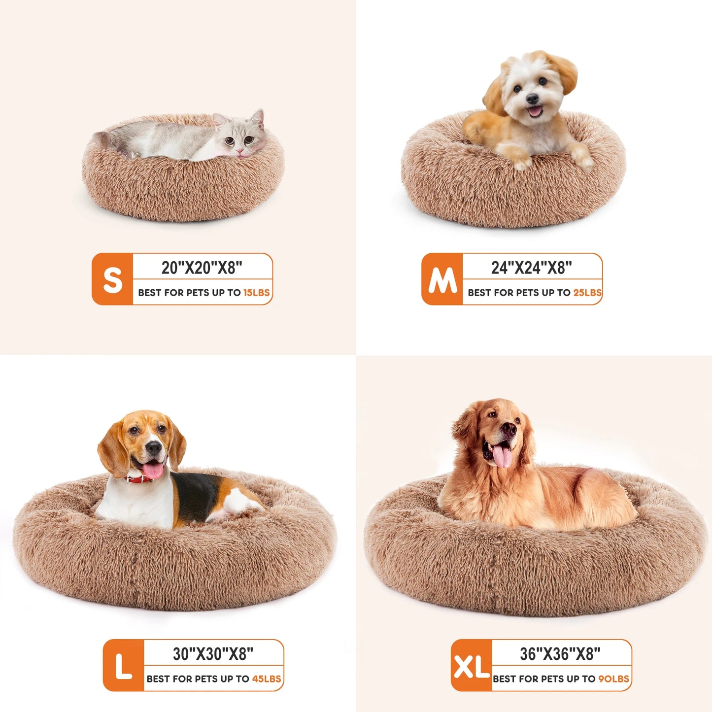 JHK Calming Dog Bed Plush Faux Fur Round Anti Slip