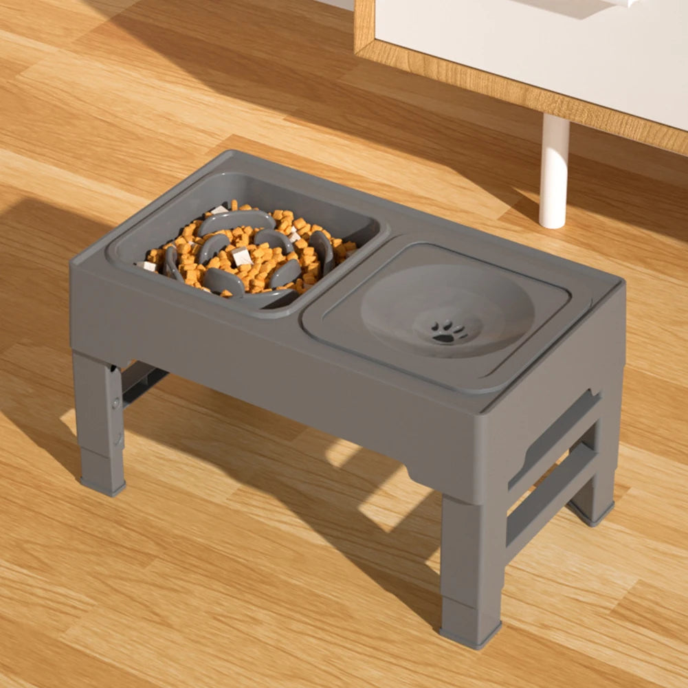 Elevated Dog Food Slow Feeder with Adjustable Heights and Bowls