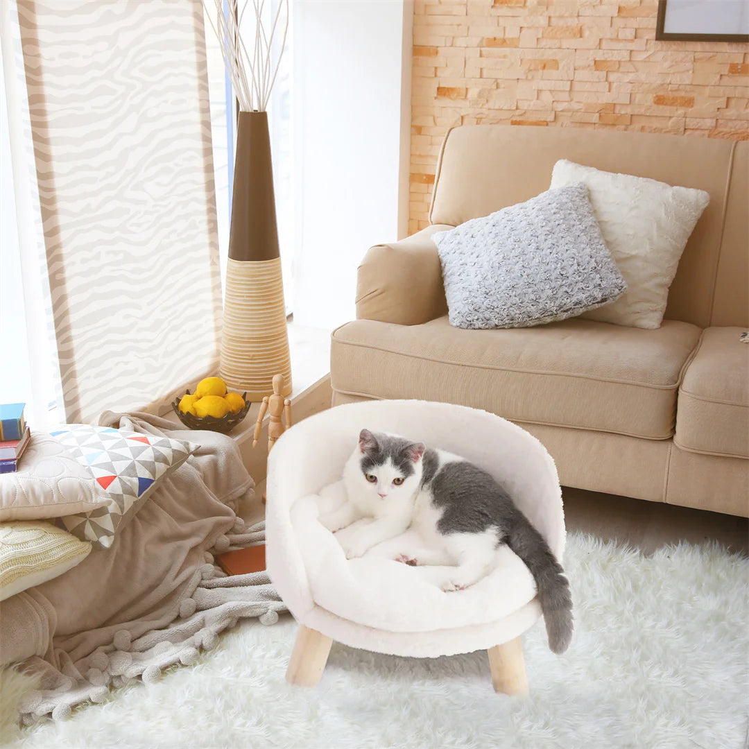 Luxury Cat Bed Soft Plush Fabric Nesting Chair for Small Pets