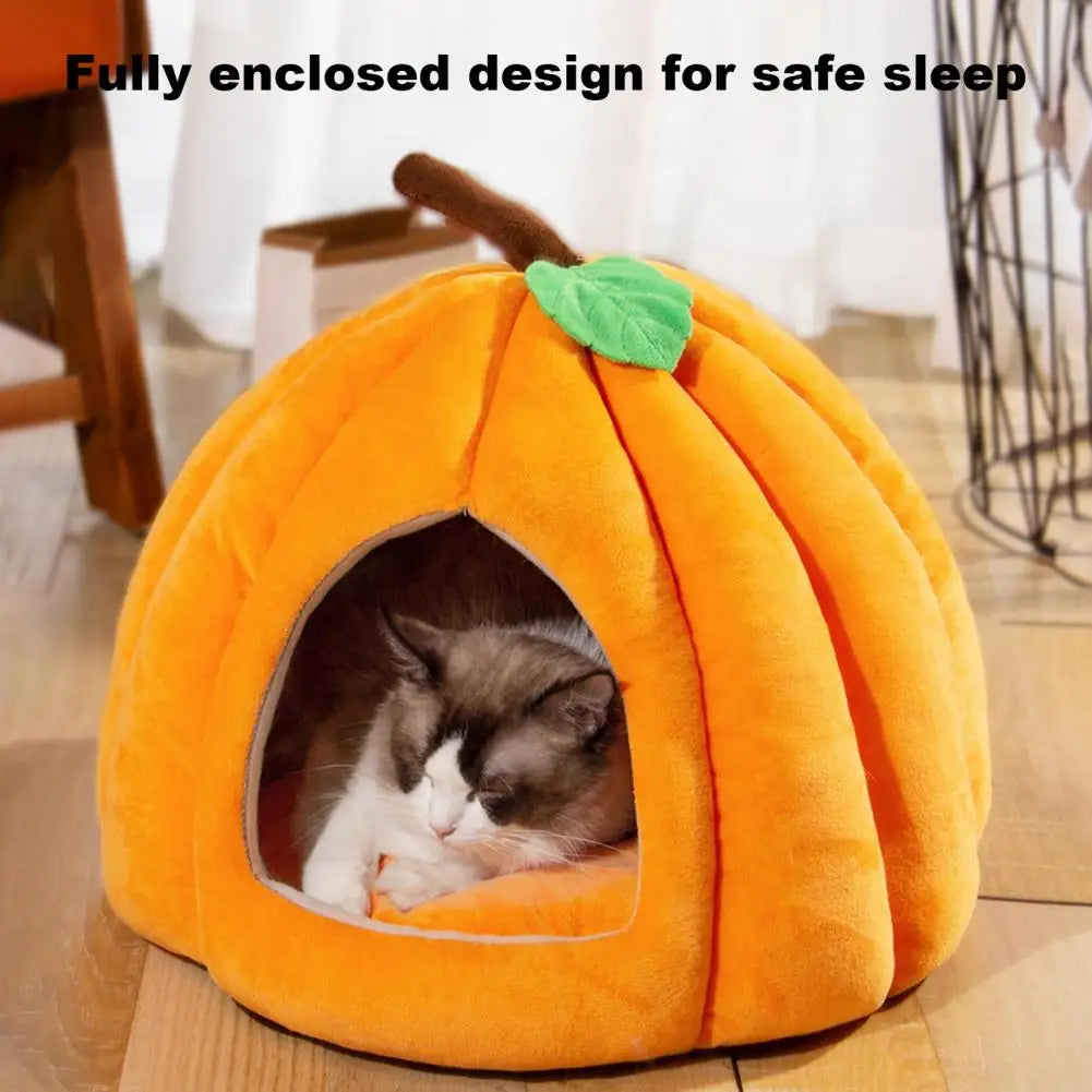Semi Enclosed Pumpkin Pet Bed for Cats and Small Dogs