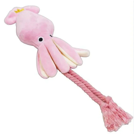 Cute Squid Puppy Chew Toy for Dogs with Squeak and Rope