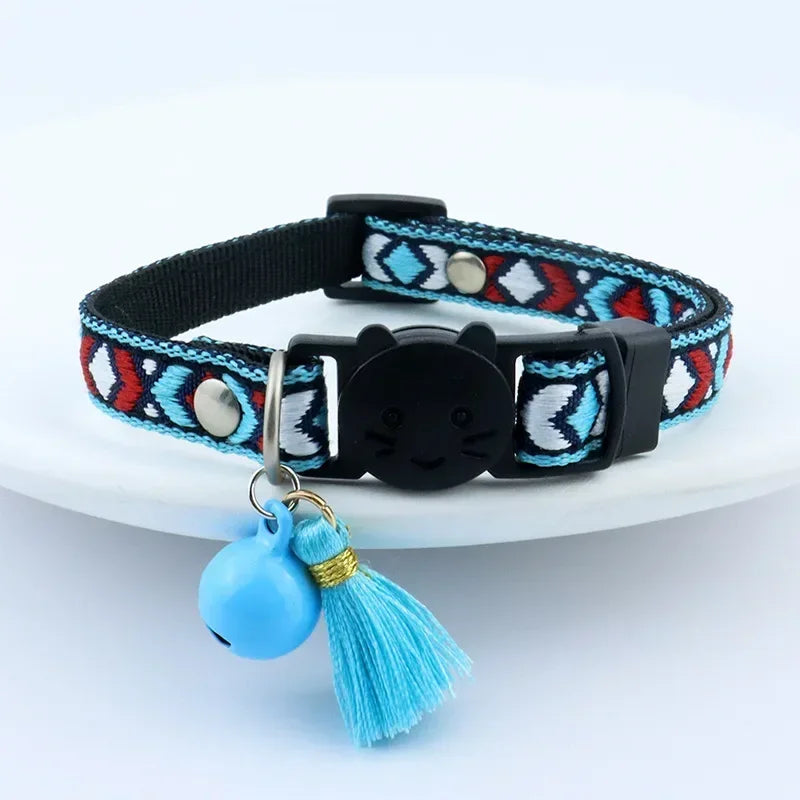 Adjustable Cat Collar with Colorful Plaid Pattern and Bells