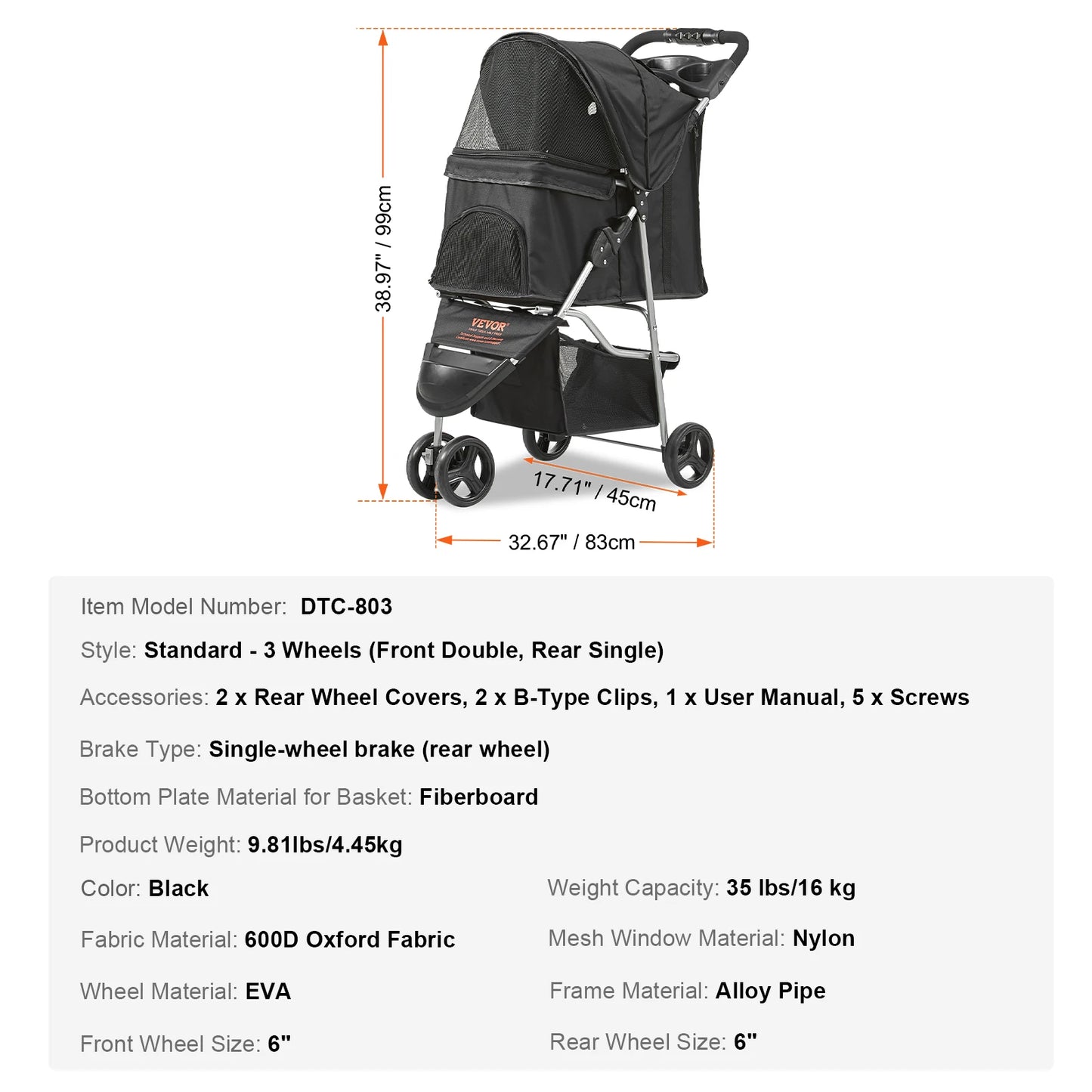 SucceBuy Pet Stroller Carrier Lightweight Travel Rotate With Brakes