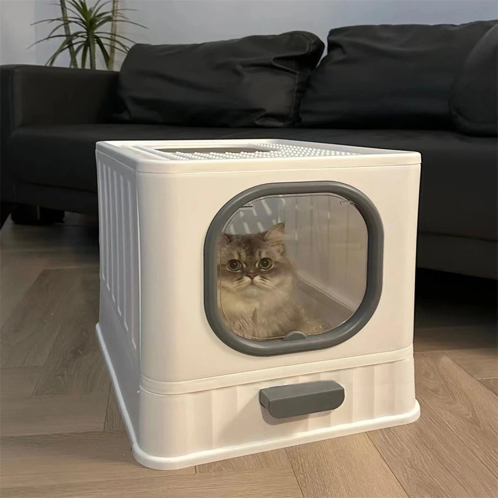 Feature Leakproof Enclosed Cat Litter Box With Drawer Scoop