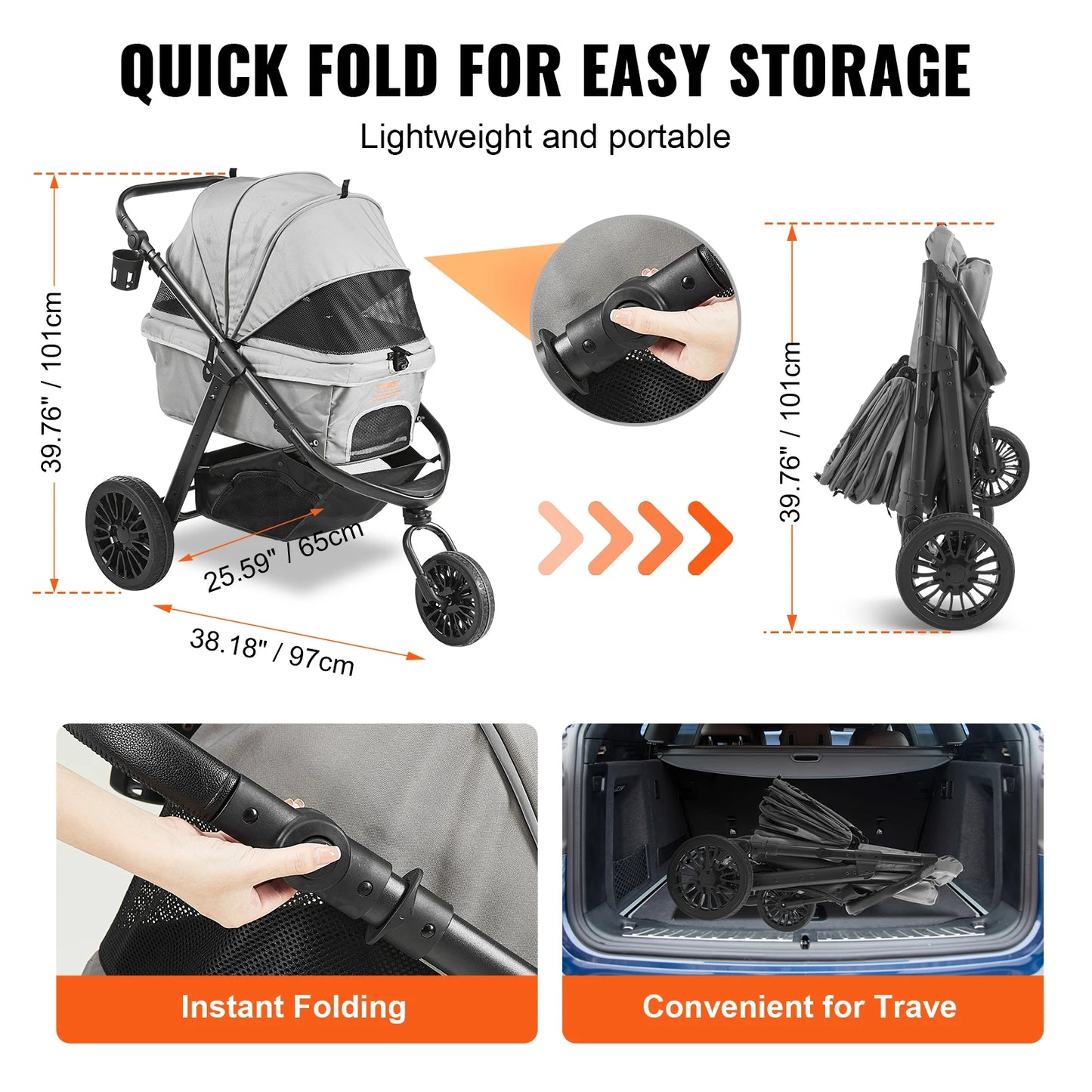 SucceBuy Pet Stroller Carrier Lightweight Travel Rotate With Brakes