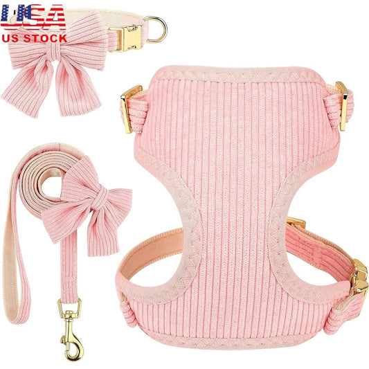 Cute Adjustable Dog Harness and Leash Set with Bowtie