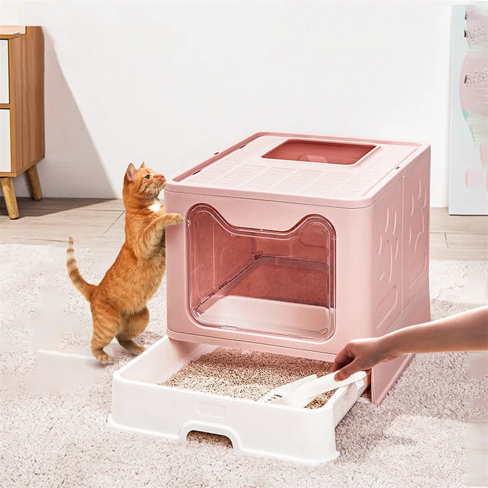 Feature Cat Litter Box Hooded Top Entry With Lid Scoop