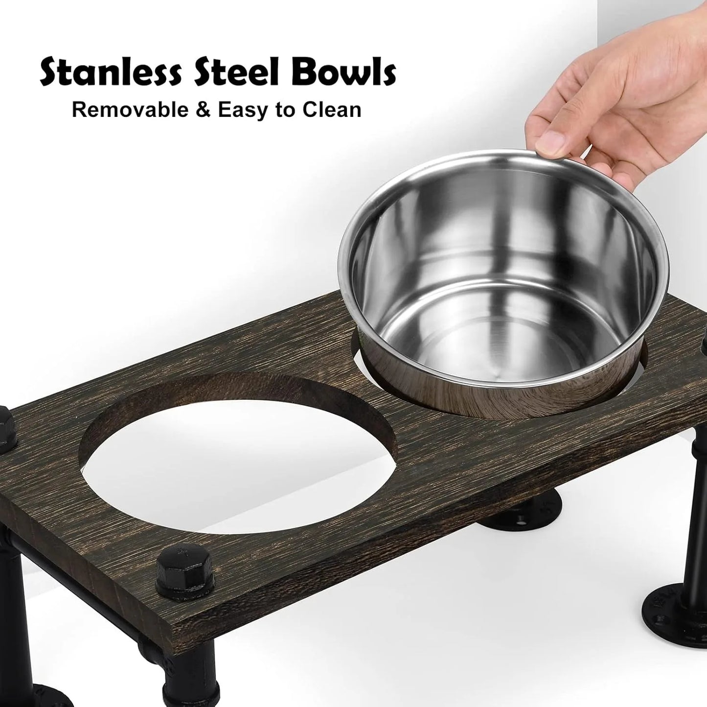 Raised Dog Bowl Stand with Stainless Bowls and Waterproof Base