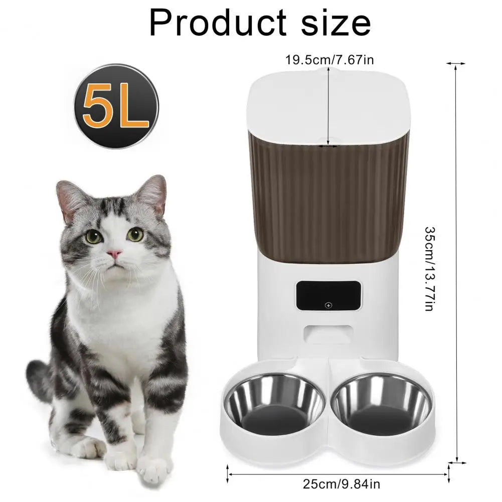 Smart Pet Feeder With Dual Bowls And WiFi Remote Control 5L