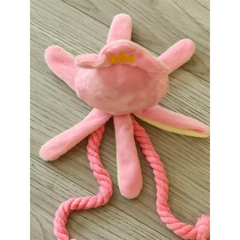 Cute Squid Puppy Chew Toy for Dogs with Squeak and Rope