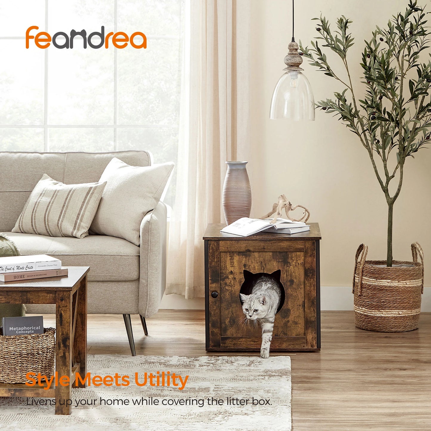 Feandrea Hidden Litter Box Furniture Enclosure Cabinet for Cats