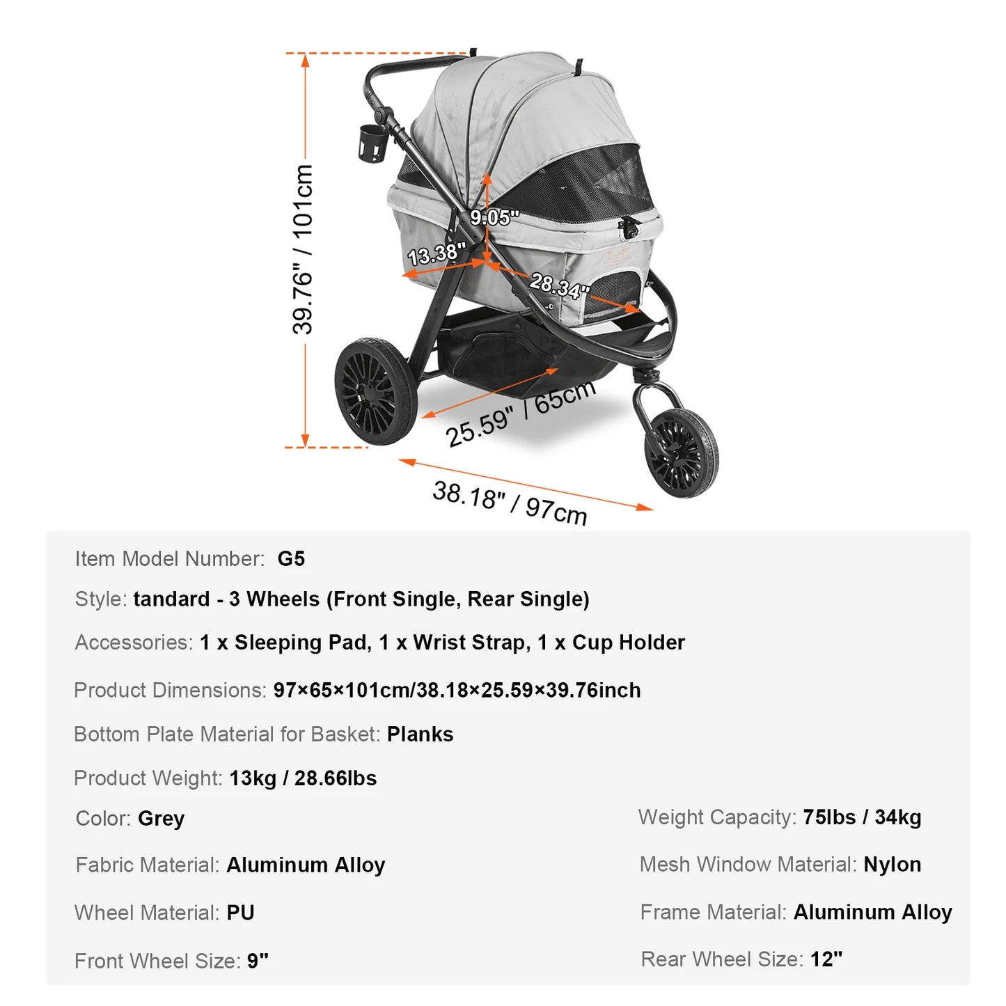 SucceBuy Pet Stroller Carrier Lightweight Travel Rotate With Brakes