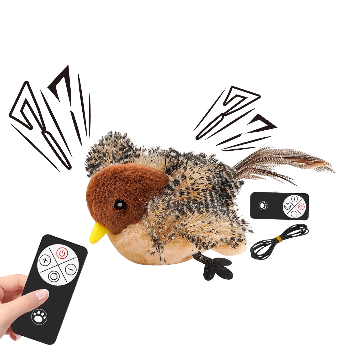 Remote Control Plush Chirping Bird Toy for Cats and Kittens