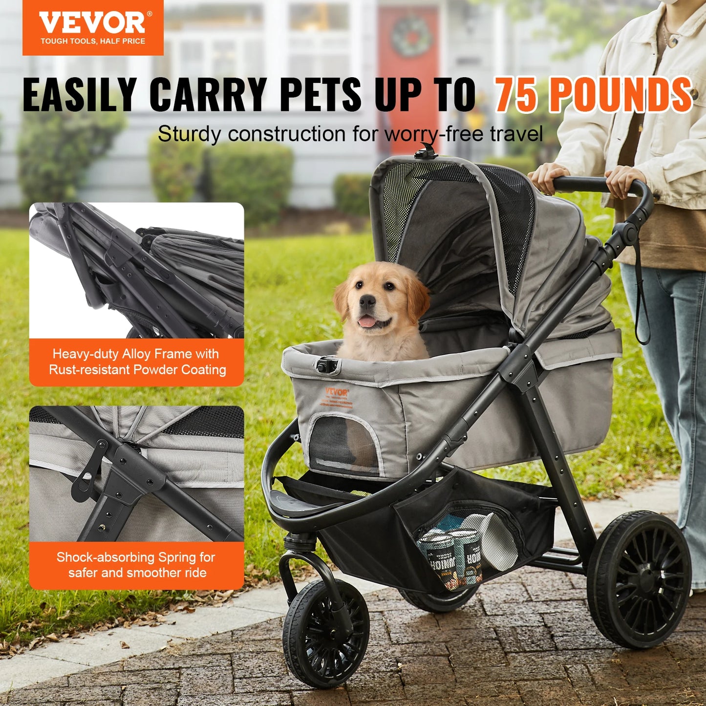 SucceBuy Pet Stroller Carrier Lightweight Travel Rotate With Brakes