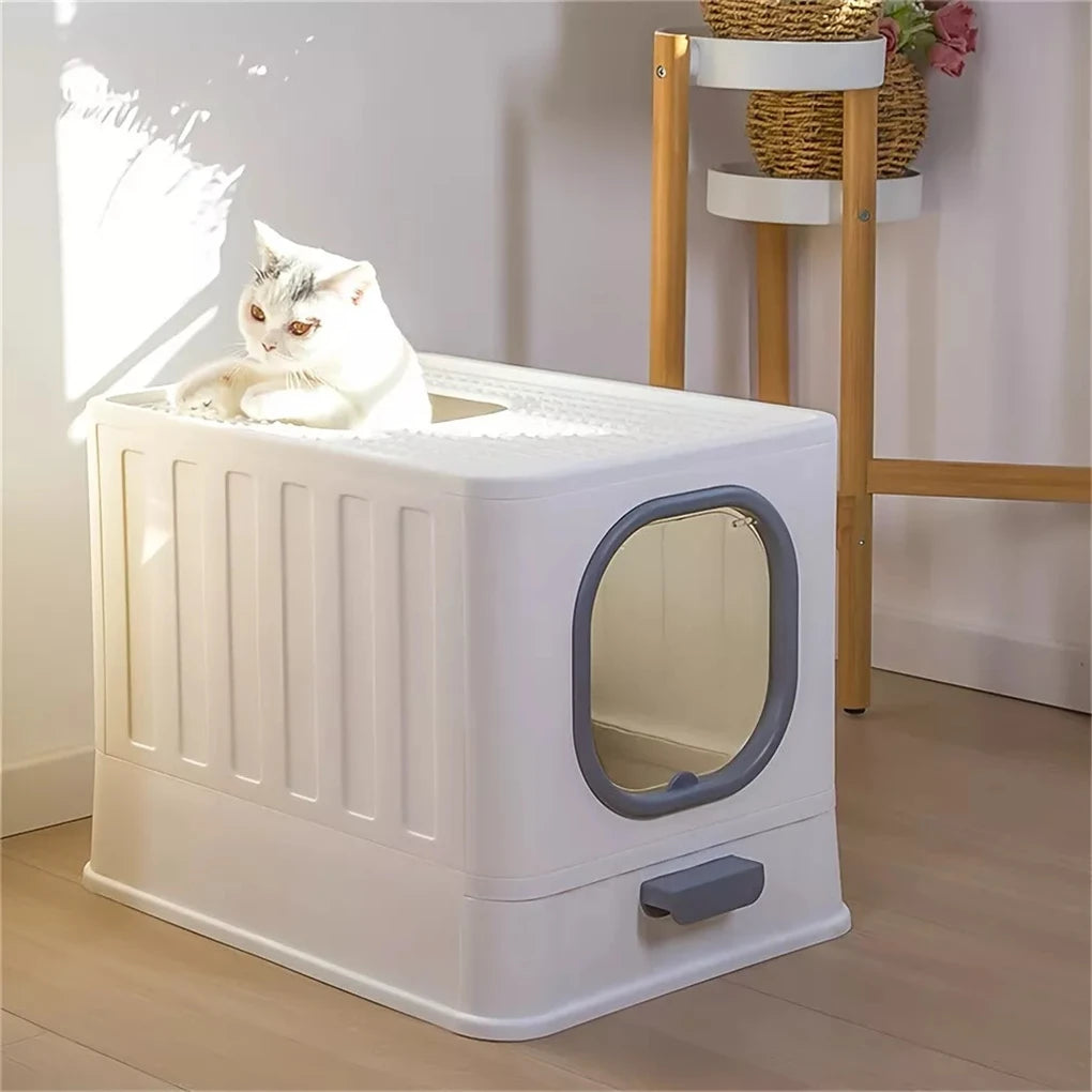 Feature Leakproof Enclosed Cat Litter Box With Drawer Scoop