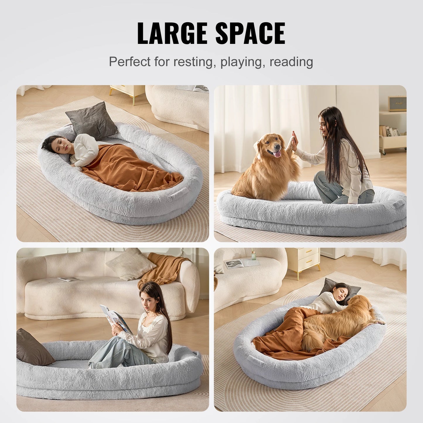 VEVOR Large Human Dog Bed with Washable Faux Rabbit Fur Cover