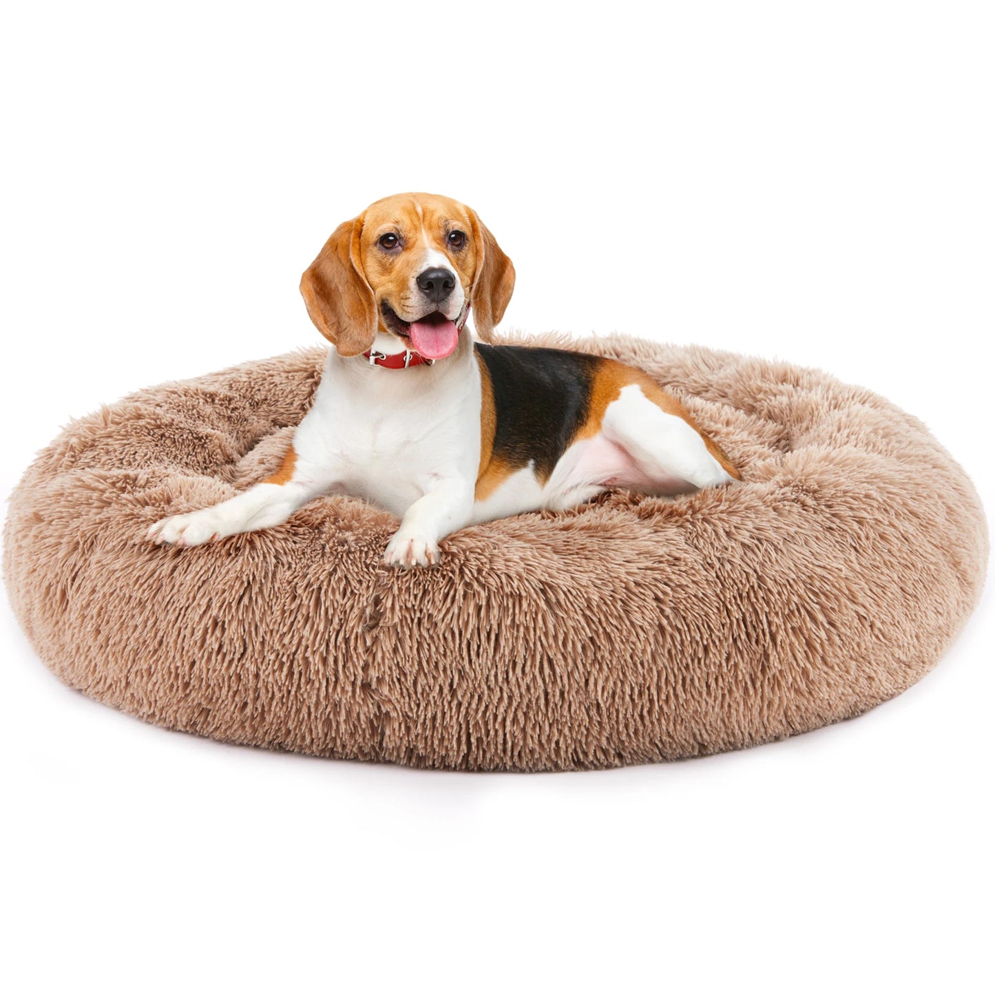 JHK Calming Dog Bed Plush Faux Fur Round Anti Slip
