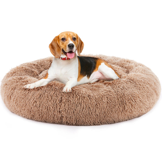 JHK Calming Dog Bed Plush Faux Fur Round Anti Slip