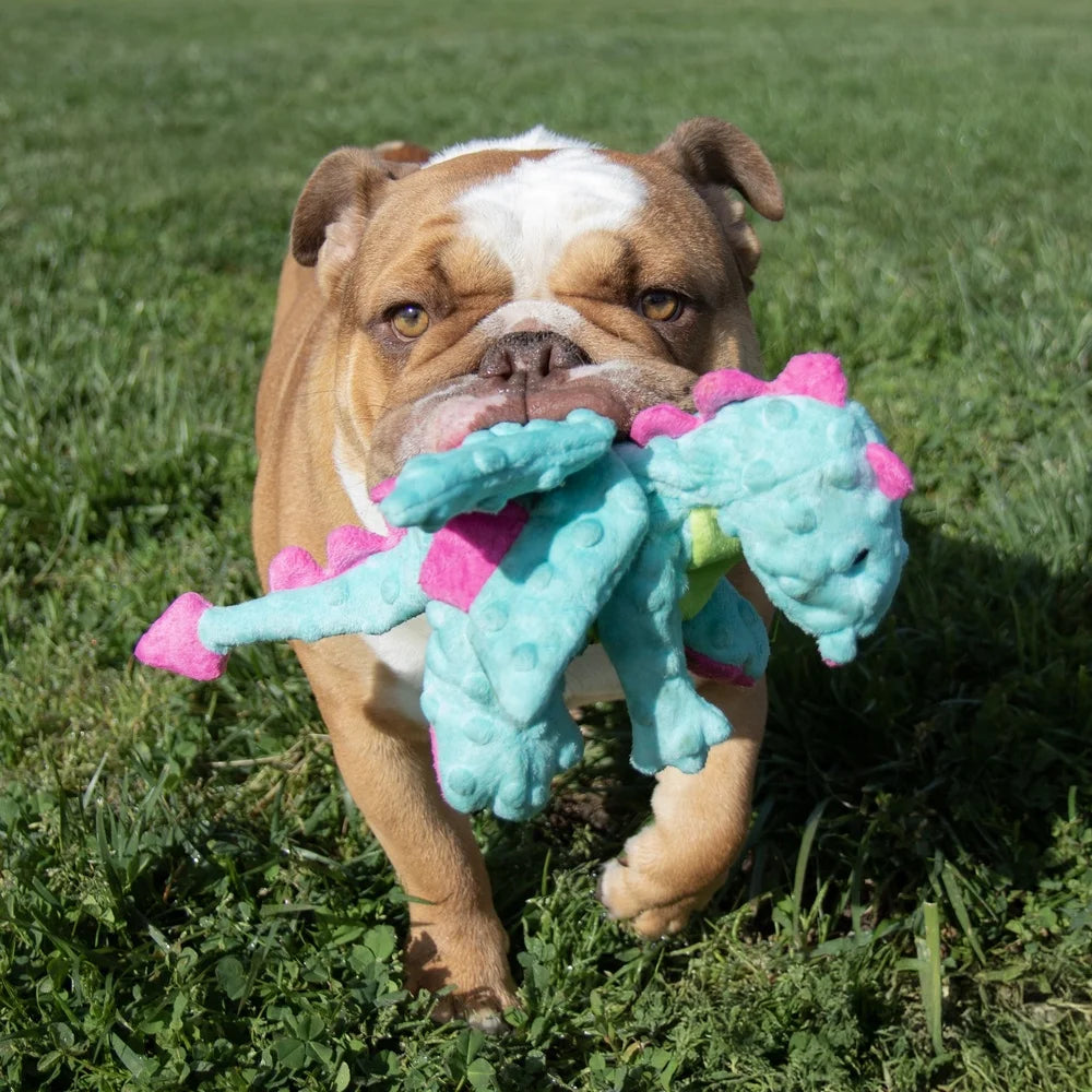 XMSJ Plush Dragon Dog Toy Chew Guard Squeaker Wings