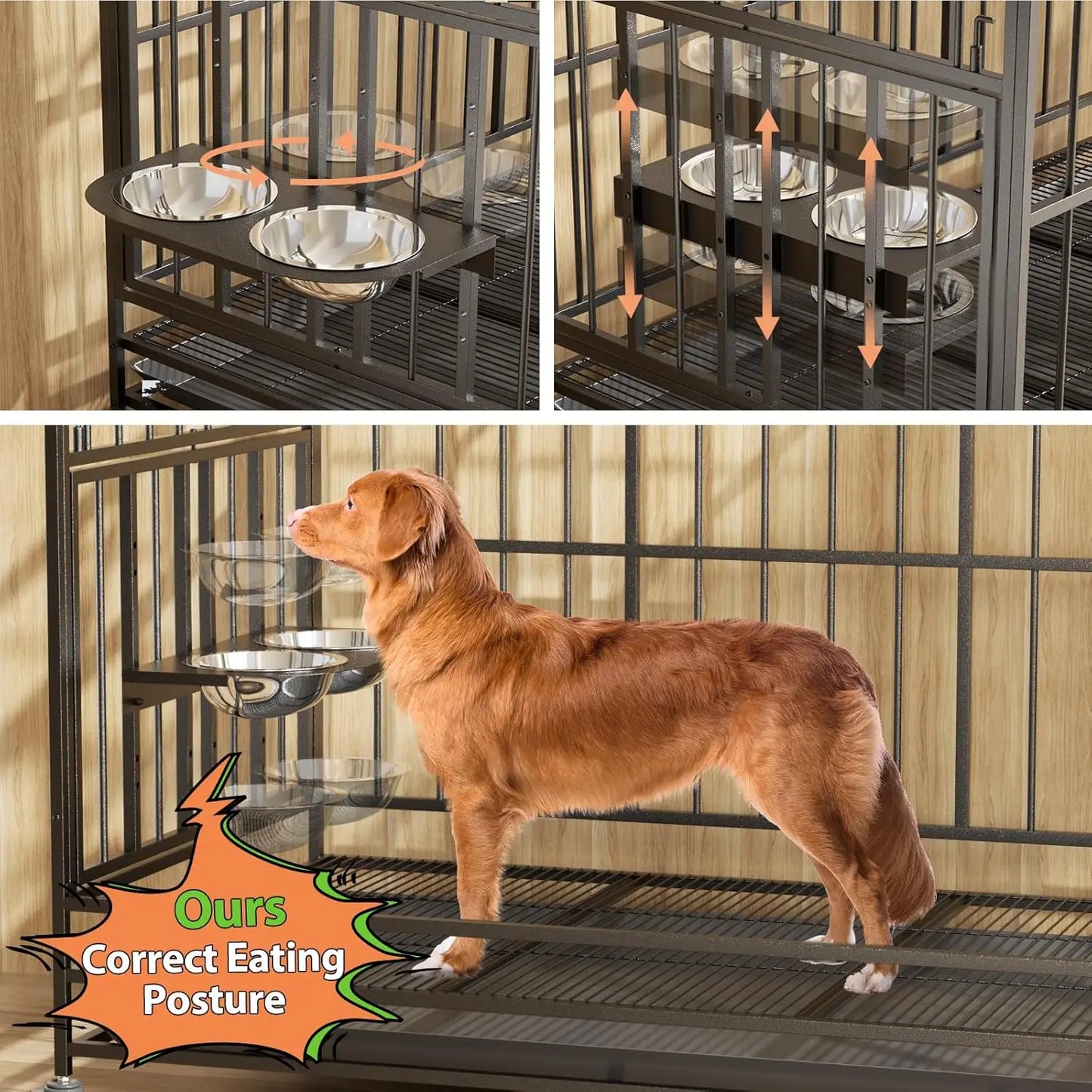 LOVMOR 48 Inch Heavy Duty Dog Crate with Adjustable Bowls