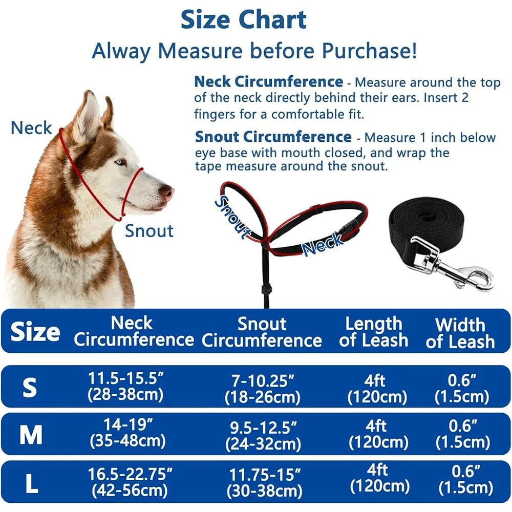 Adjustable Dog Head Collar Halter Gentle Control with Leash