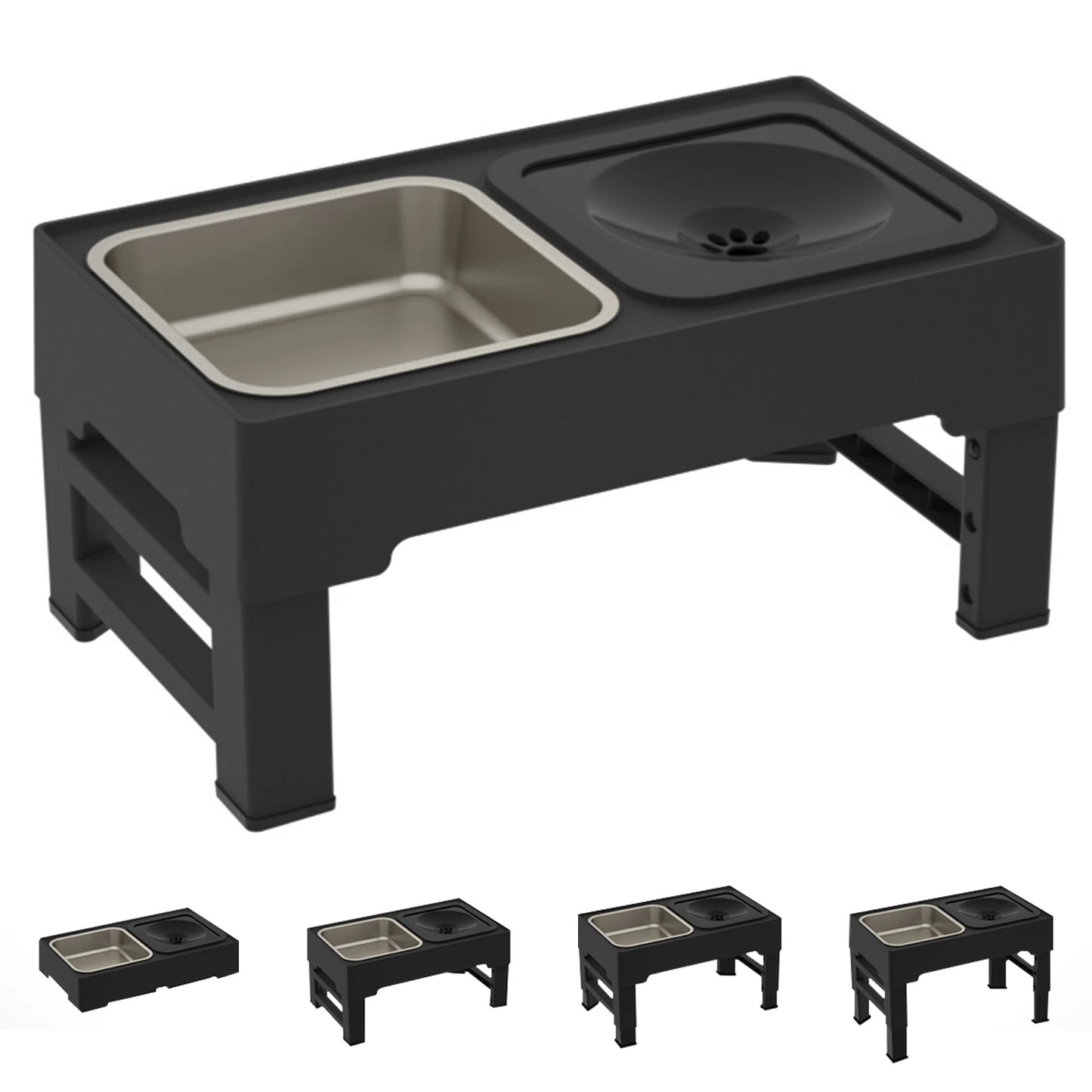 Elevated Dog Food Slow Feeder with Adjustable Heights and Bowls