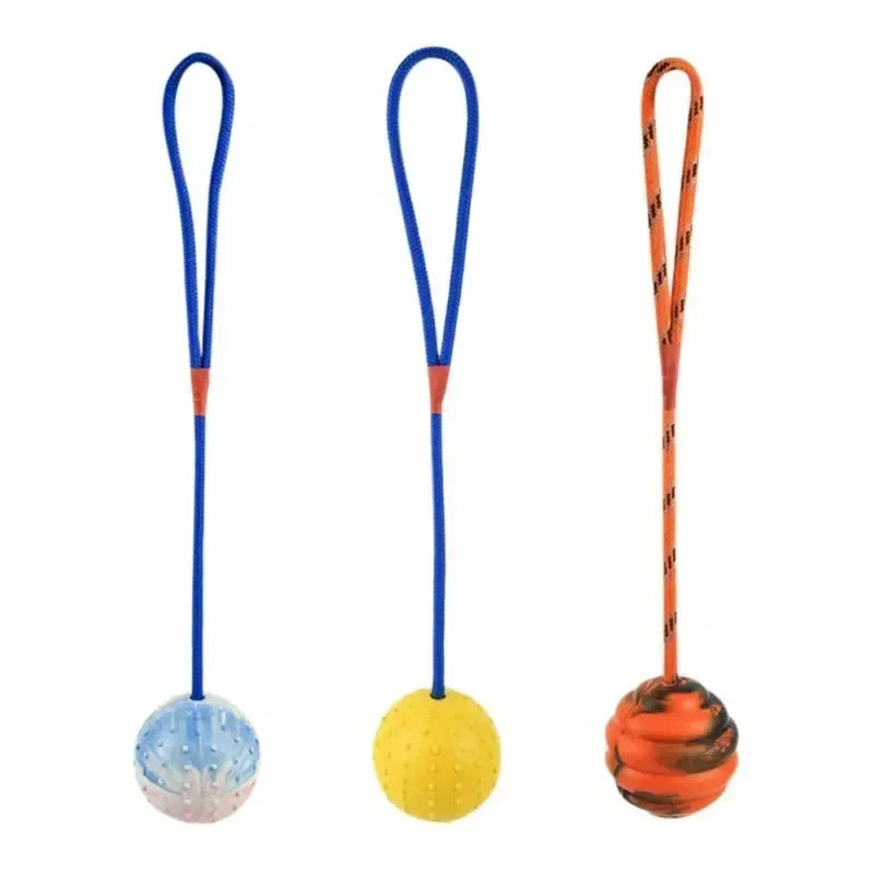Rubber Interactive Dog Fetch Ball Toy with Rope for Training