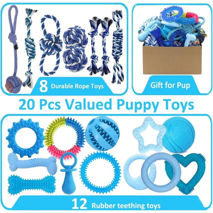 Hignconcerned Puppy Chew Toys Bundle Interactive Rubber Teething Rings BraidedRopes