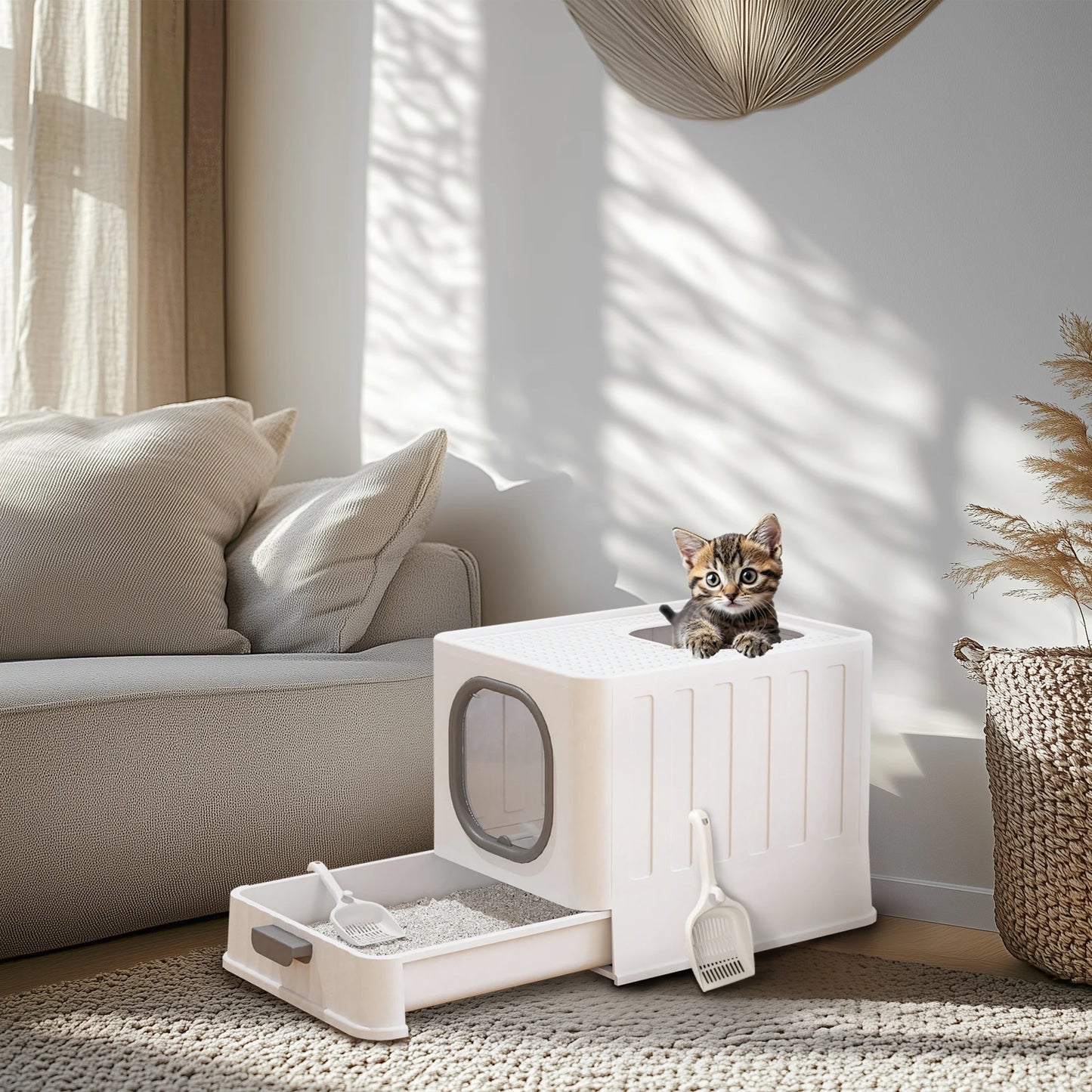 Bingopaw Cat Litter Box with Lid Enclosed Top Entry