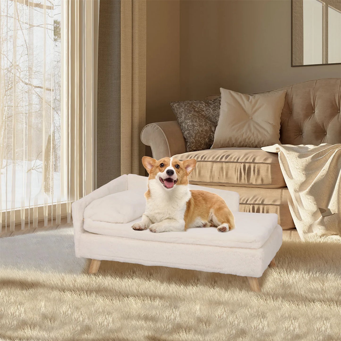 Elevated Nordic Pet Bed with Cozy Waterproof Pad for Small Dogs