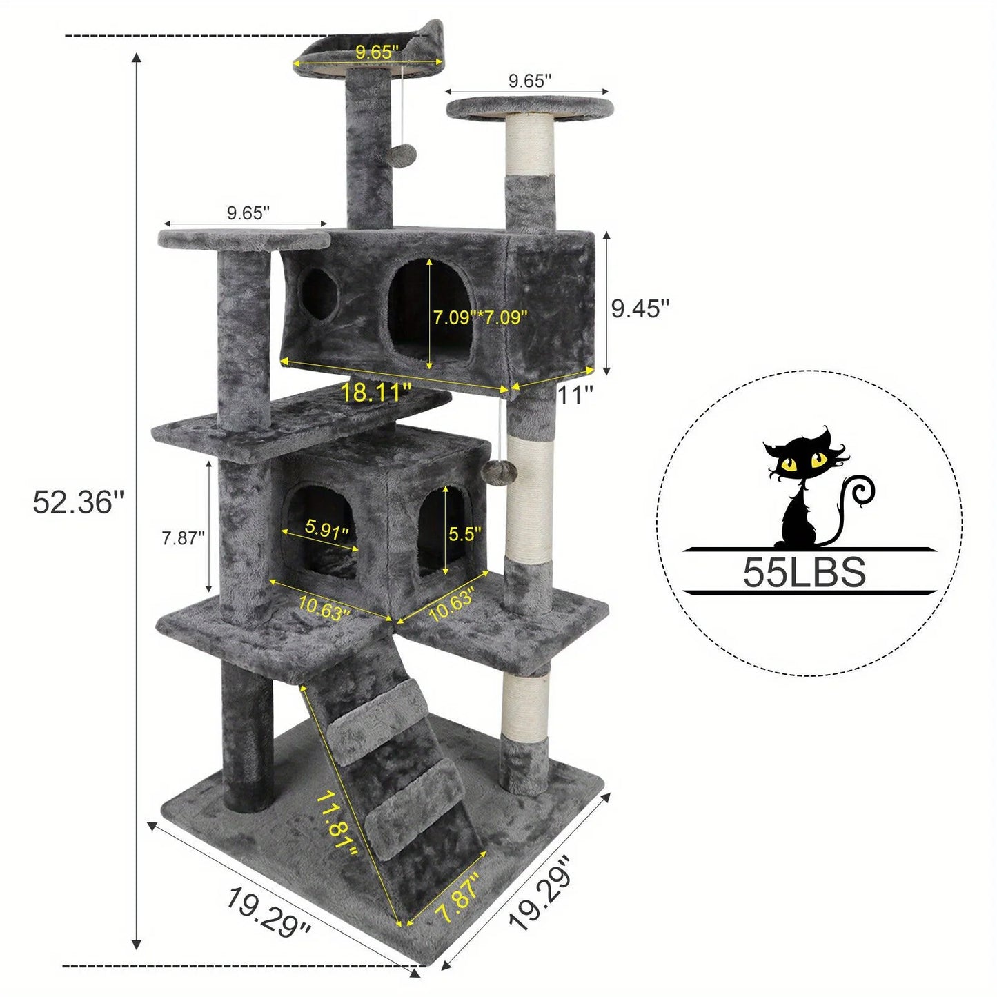 Grey Beige Blue Brown 53 Inch Cat Tree Tower Activity Center