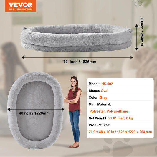 VEVOR Large Human Dog Bed with Washable Faux Rabbit Fur Cover