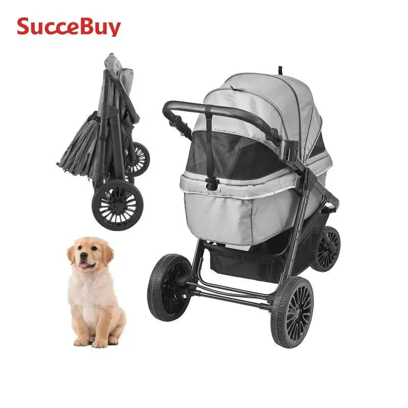 SucceBuy Pet Stroller Carrier Lightweight Travel Rotate With Brakes