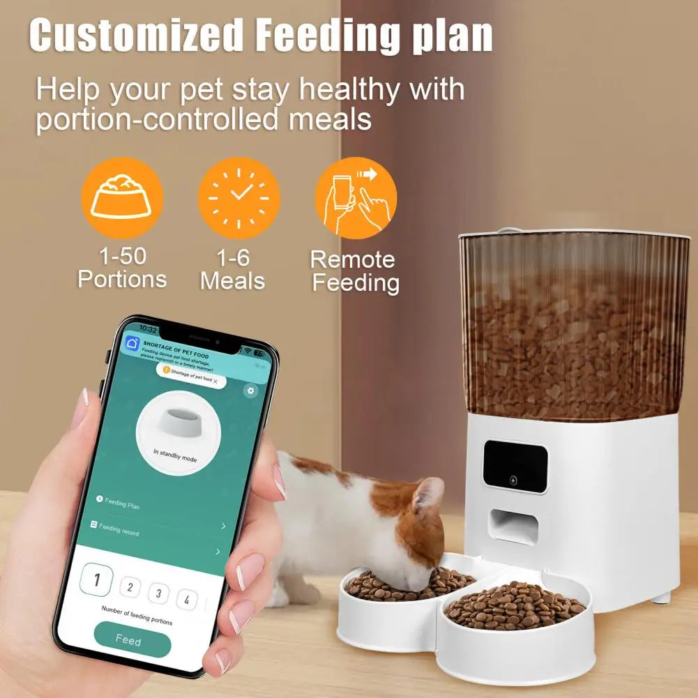 Smart Pet Feeder With Dual Bowls And WiFi Remote Control 5L