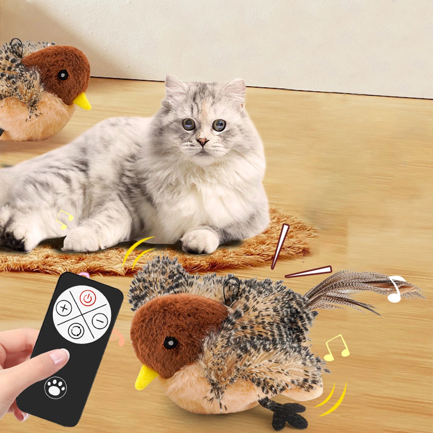 Remote Control Plush Chirping Bird Toy for Cats and Kittens