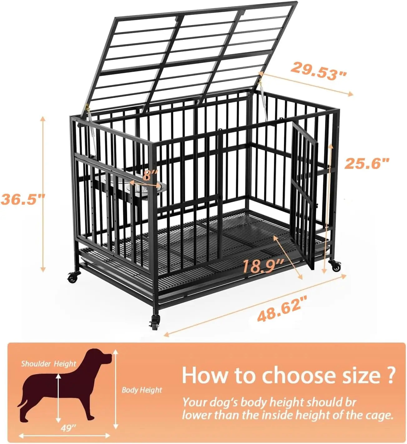 LOVMOR 48 Inch Heavy Duty Dog Crate with Adjustable Bowls