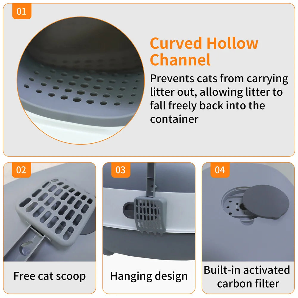Enclosed Large Cat Litter Box with Scoop and Odor Control