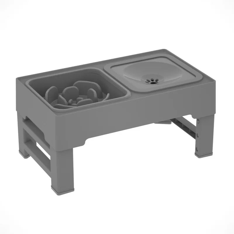Elevated Dog Food Slow Feeder with Adjustable Heights and Bowls