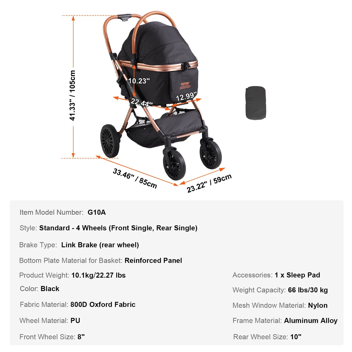 SucceBuy Pet Stroller Carrier Lightweight Travel Rotate With Brakes
