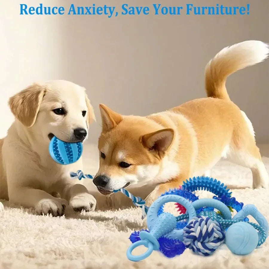 Hignconcerned Puppy Chew Toys Bundle Interactive Rubber Teething Rings BraidedRopes