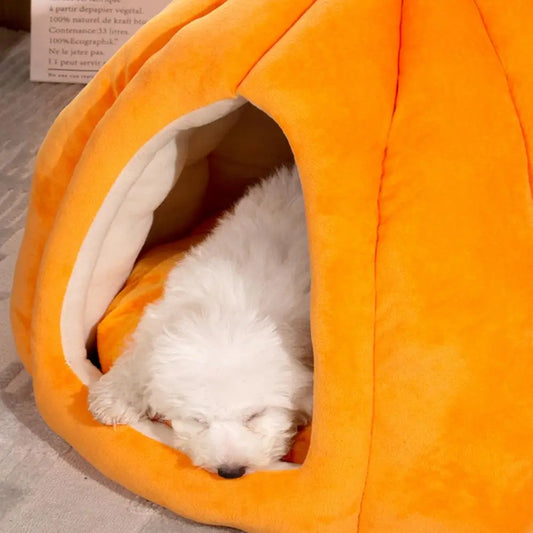 Semi Enclosed Pumpkin Pet Bed for Cats and Small Dogs