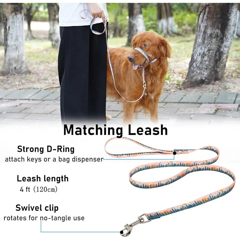 Dog Head Collar Anti Pulling Harness with Leash Adjustable Size