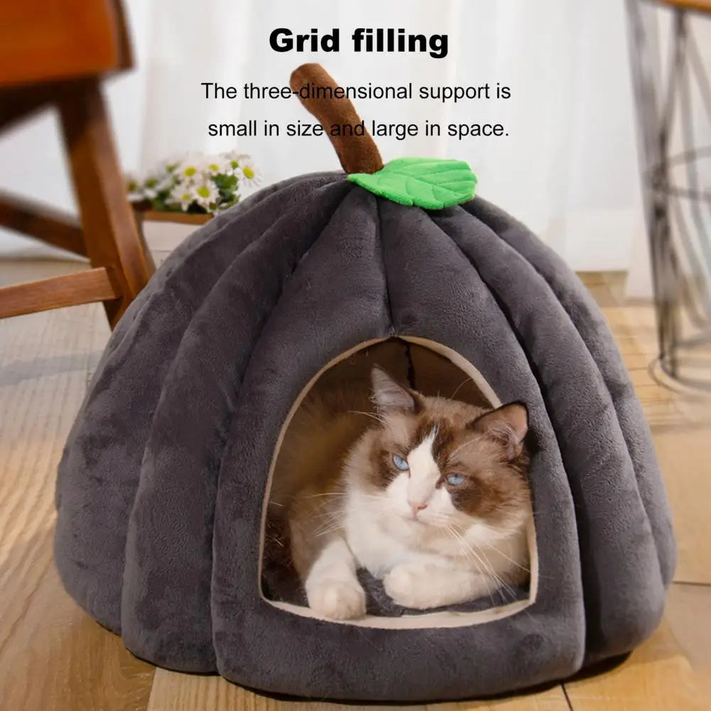 Semi Enclosed Pumpkin Pet Bed for Cats and Small Dogs