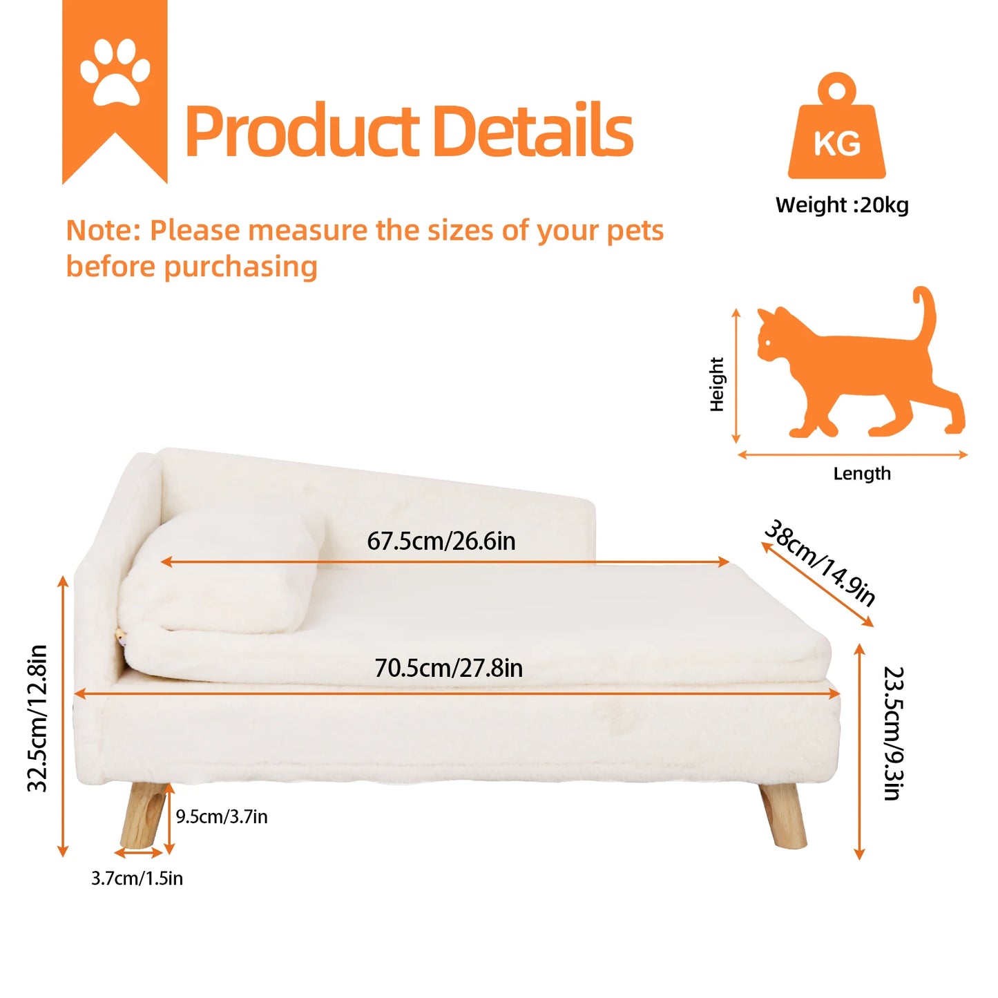 Elevated Nordic Pet Bed with Cozy Waterproof Pad for Small Dogs